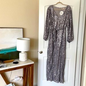 boohoo gray sequin maxi dress us size 14